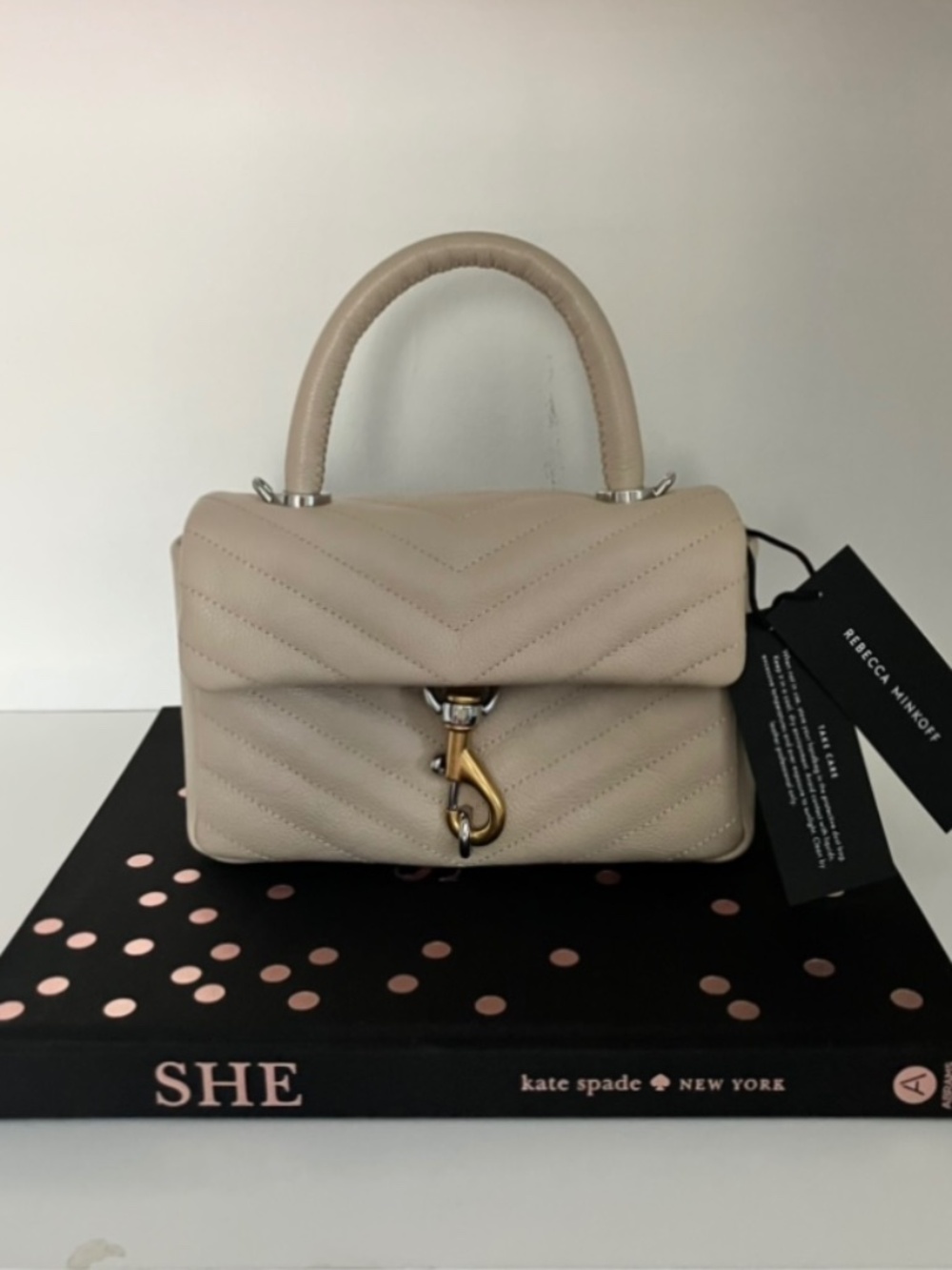 Rebecca Minkoff Beige Edie Leather Top Handle Satchel Bag